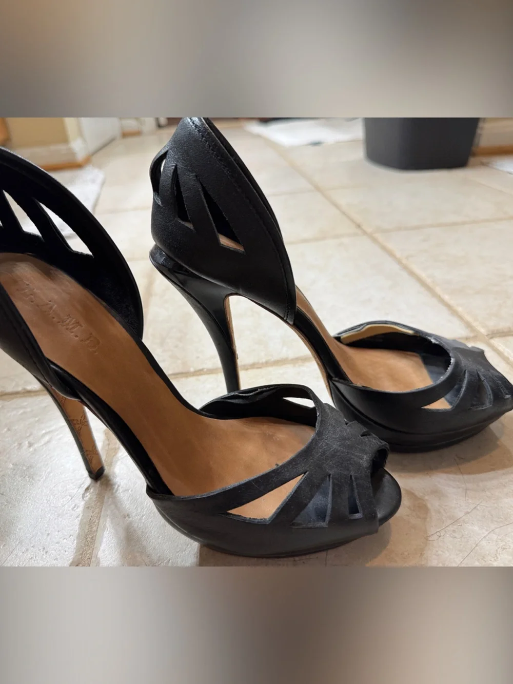 L.A.M.B. Black Cutout Open-Toe Stiletto Heels